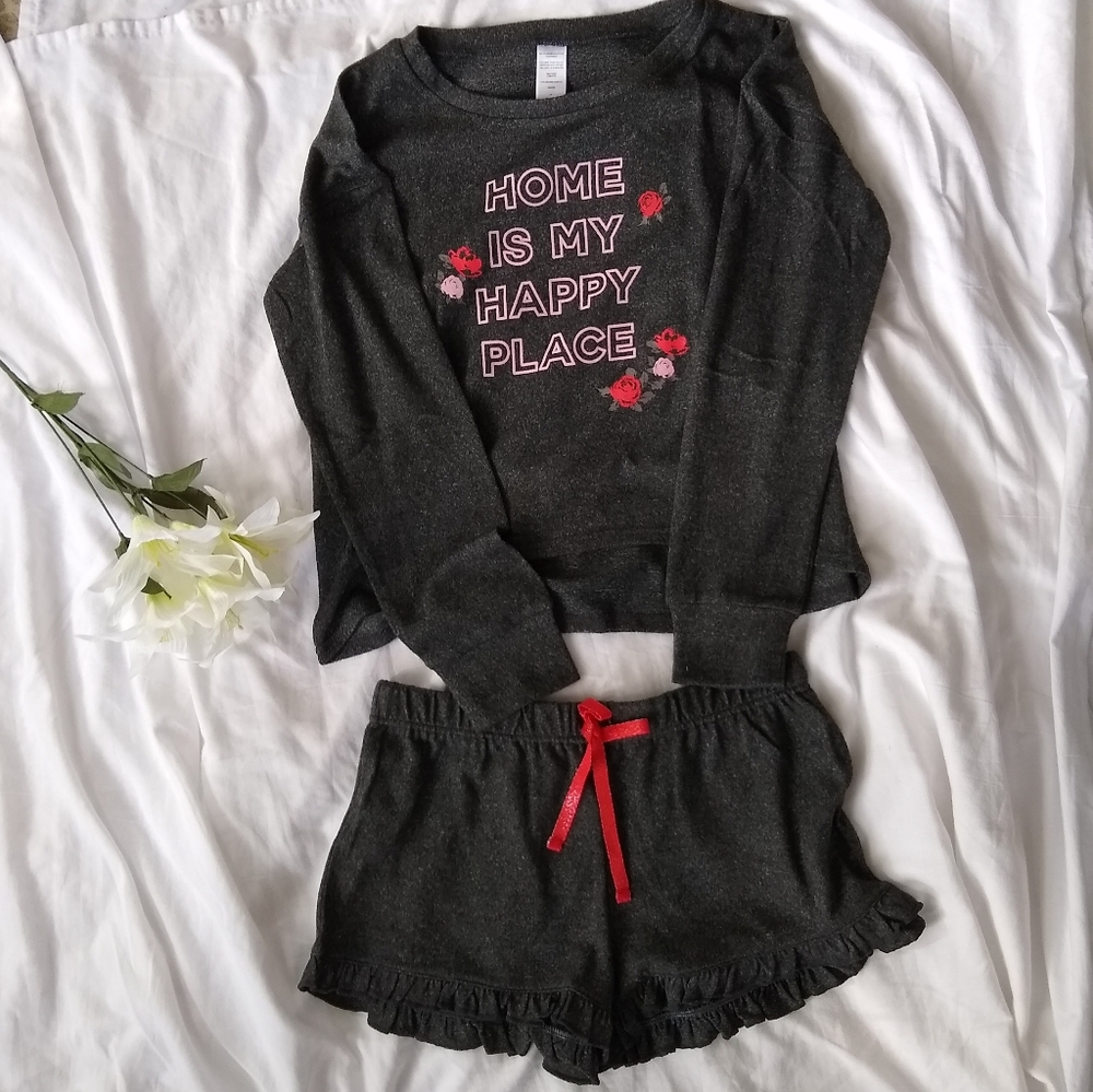 NWOT "home is my happy place" gray pajama set